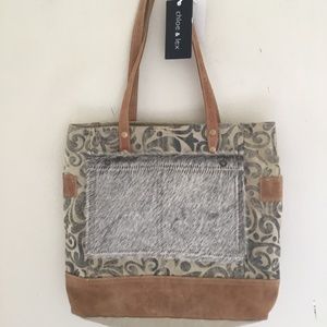 Chloe & Lex "Ranch" Tote Bag with Leather Handles/Cowhide Accents is New w Tags!